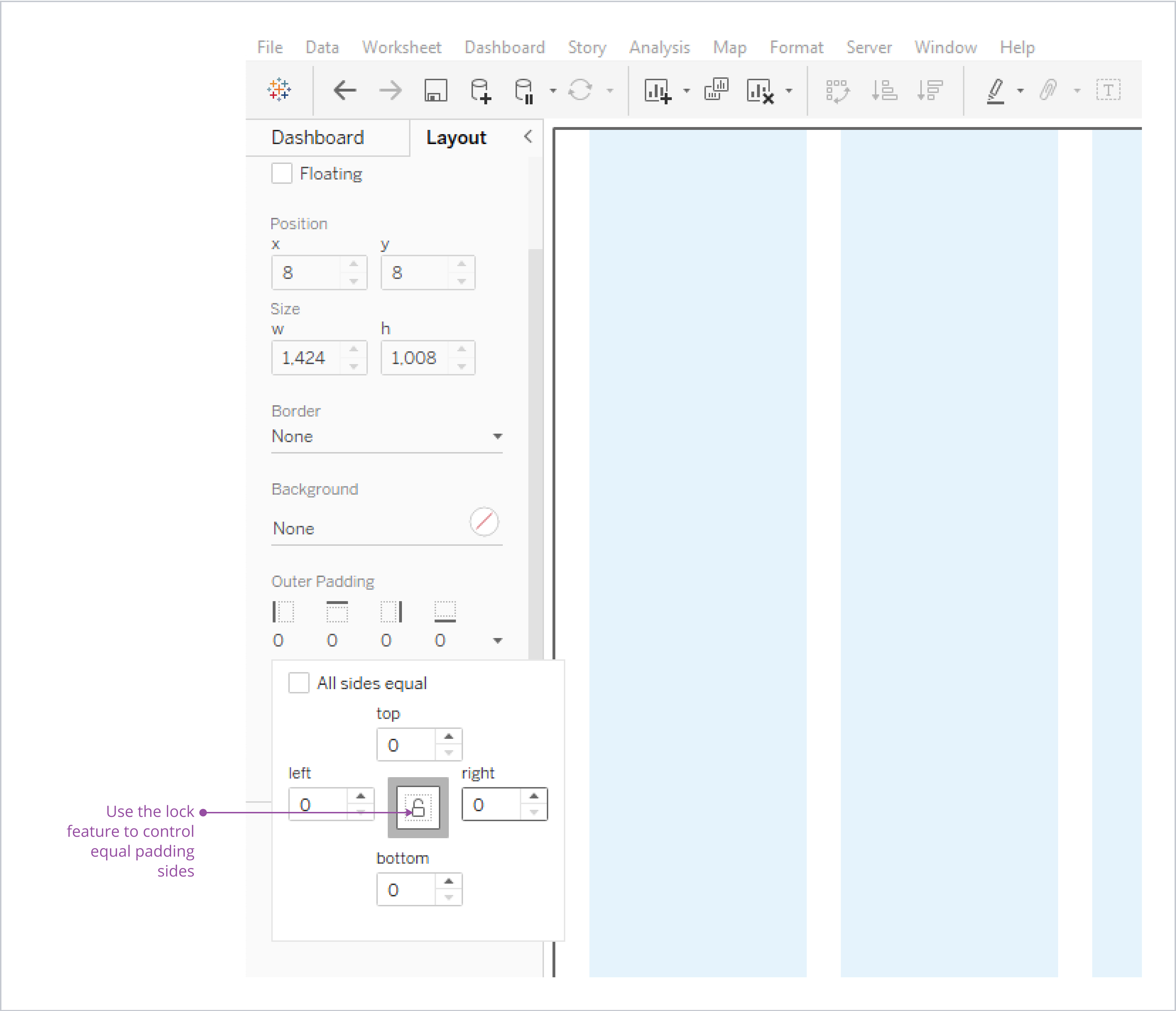 Configure the padding by locking and unlocking