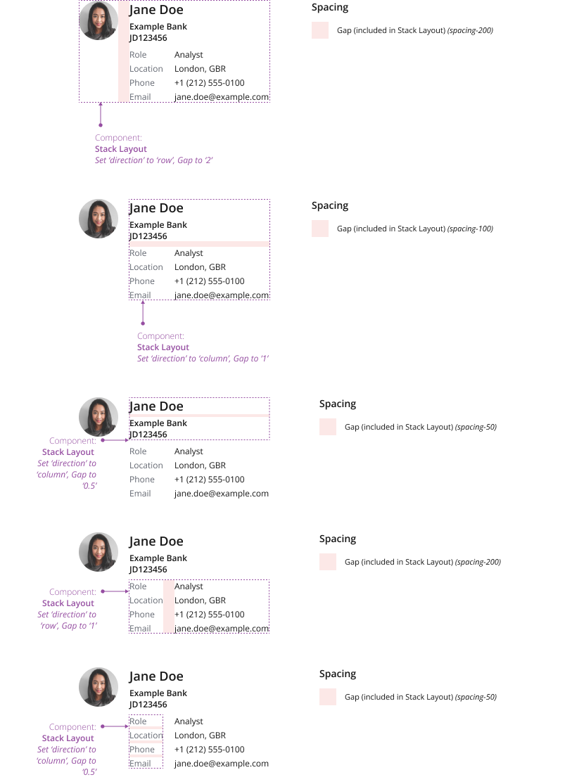 Contact Details with spacing annotations for Stack Layout