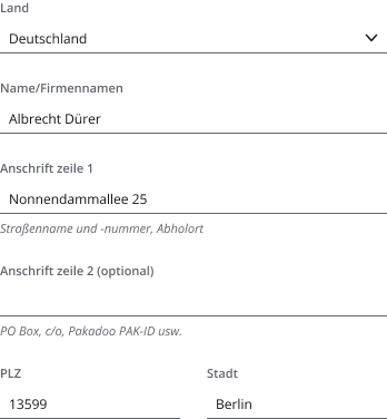 Example showing Dynamic template with Germany selected