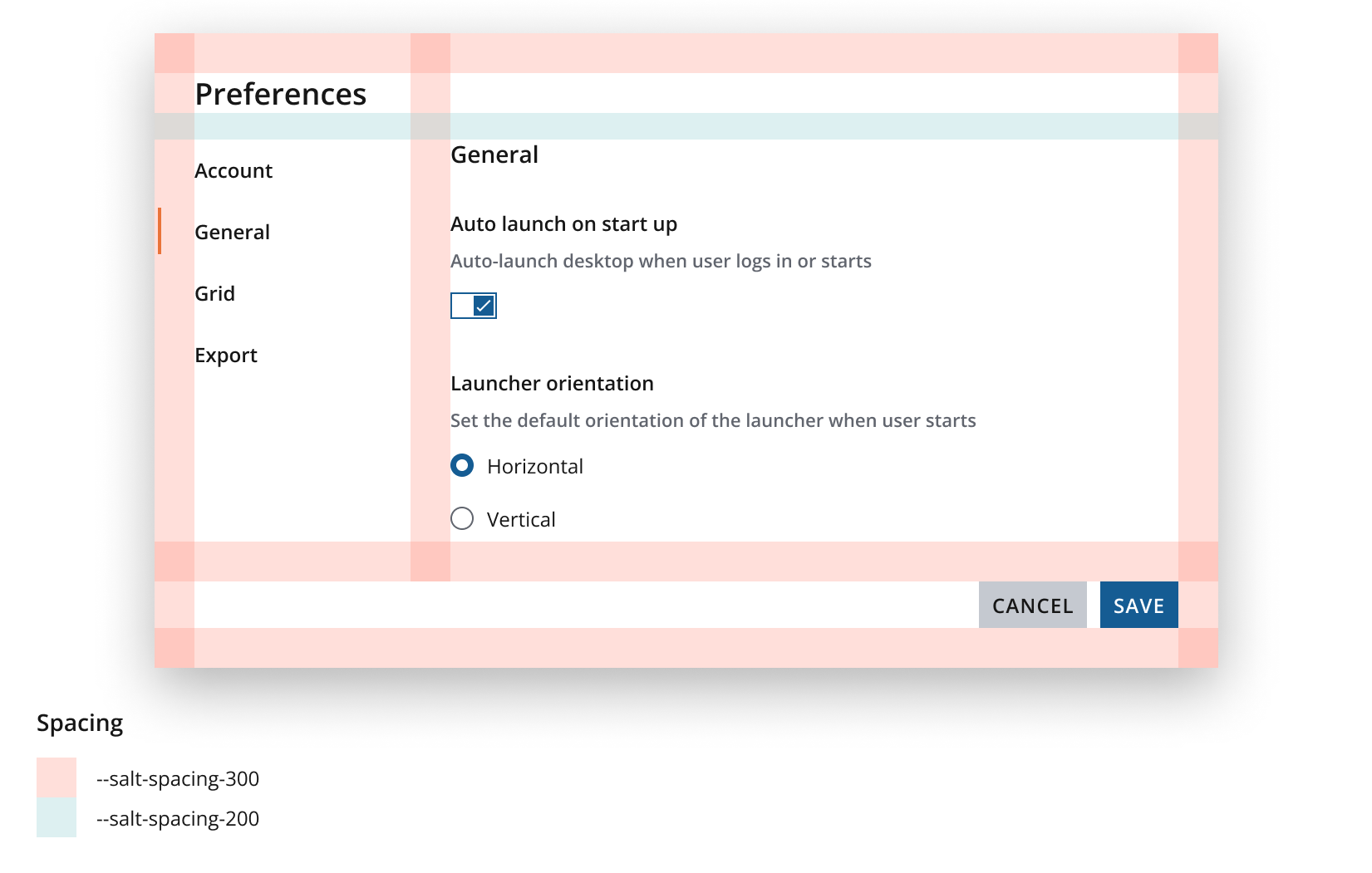 Example showing Preferences Dialog's layout construction.